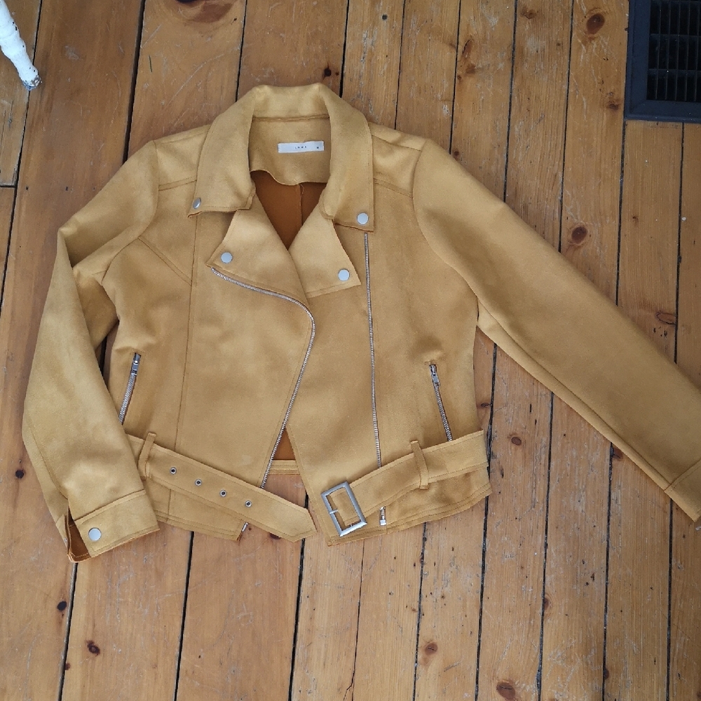 Women's Mustard Yellow Faux Suede Asymmetrical Jacket, M